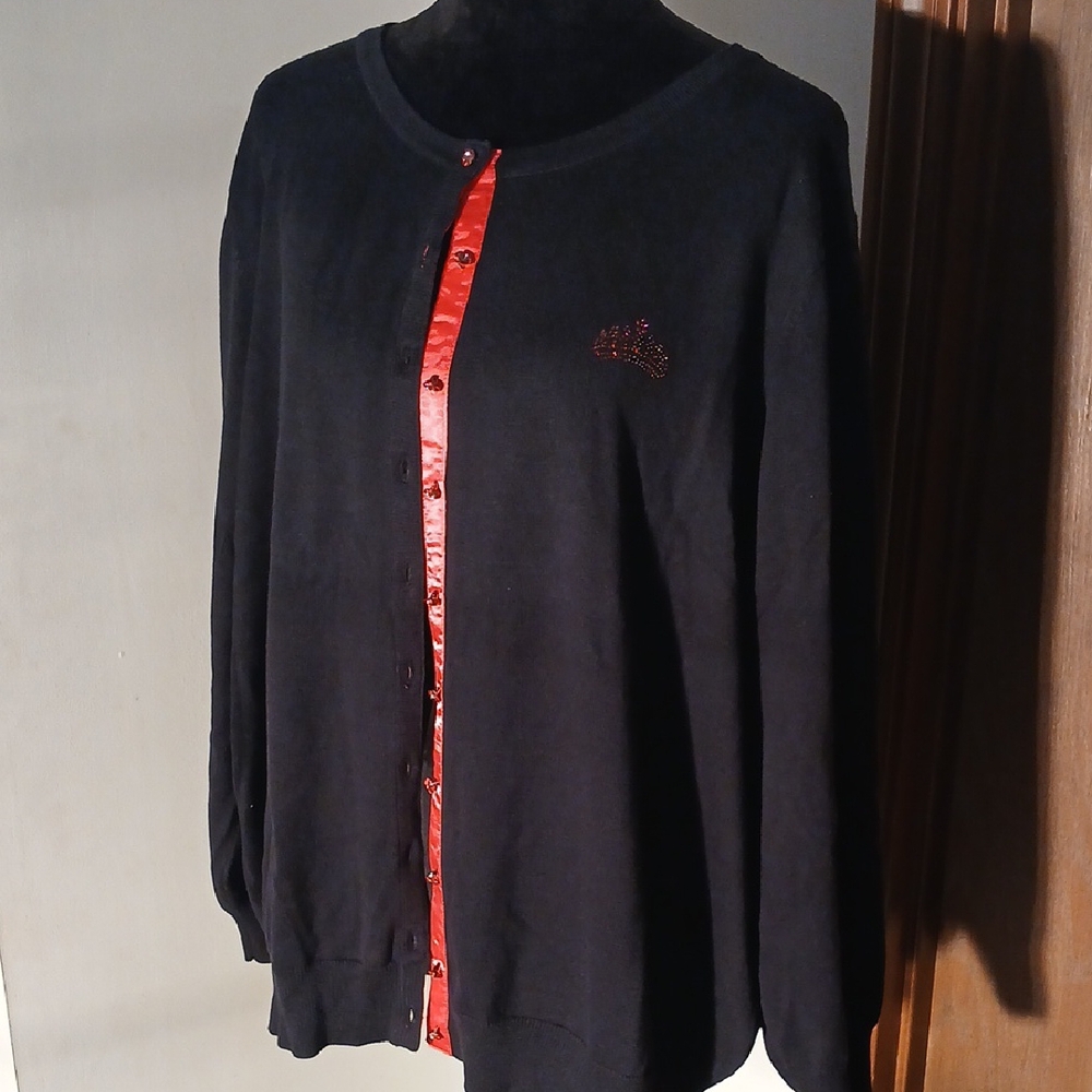 Quacker Factory Black Cardigan with Pink Accents